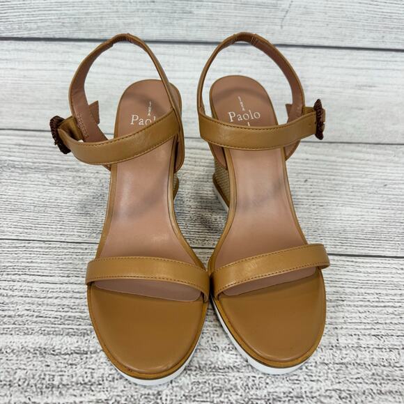 Linea Paolo Women's Tan Buckle Wedged Sandals Size 9 - Picture 3 of 10